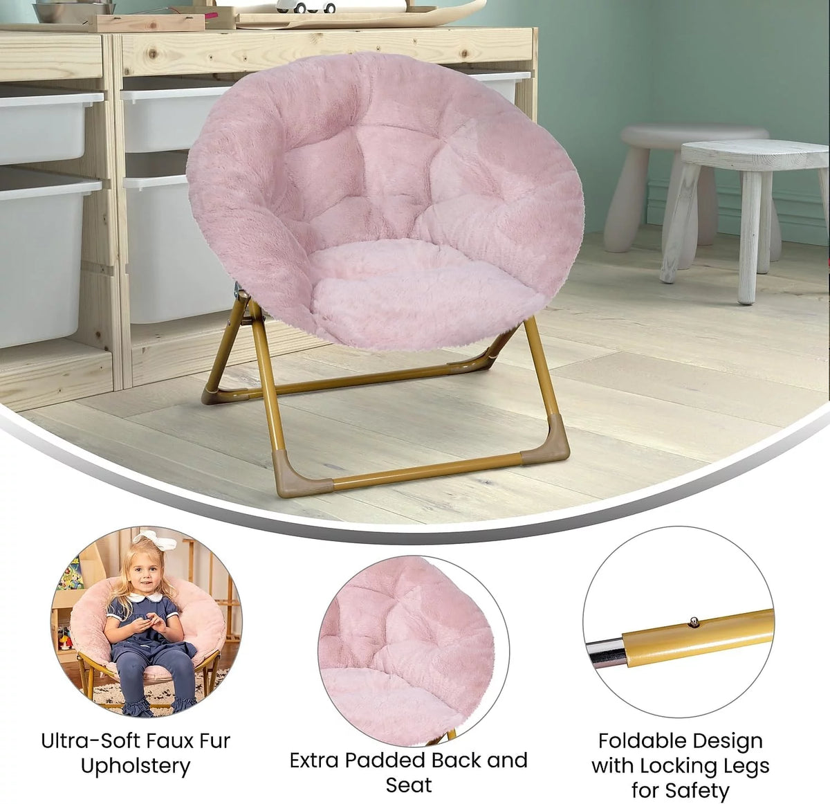Blush Faux Fur Folding Saucer Chair A441