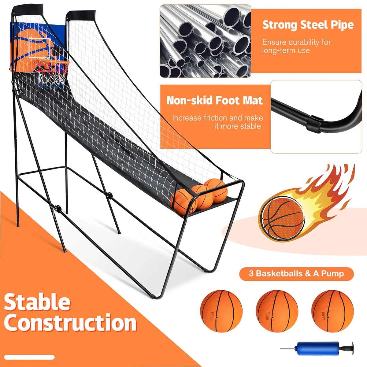 Foldable Single Shot Basketball Arcade Game with Electronic Scorer S57054