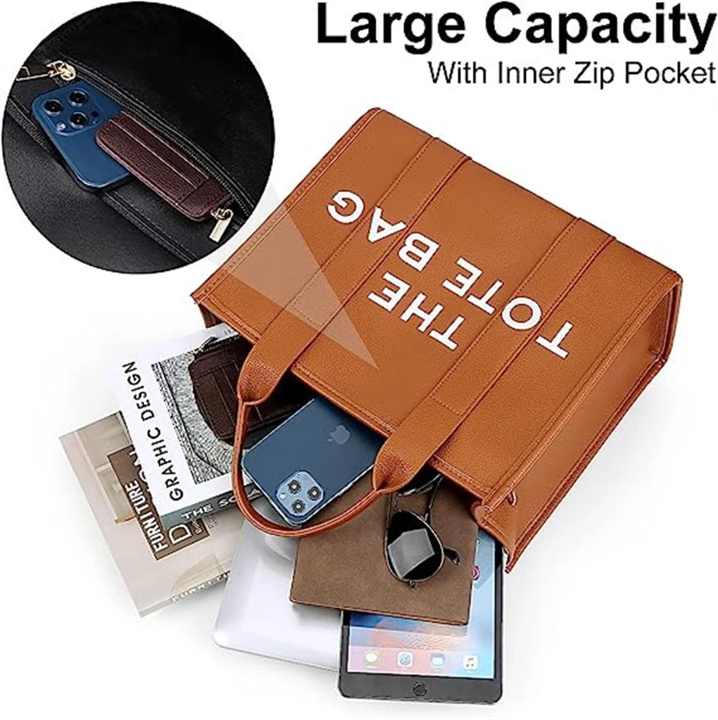 Brown Denim Leather Tote Handbag X52168