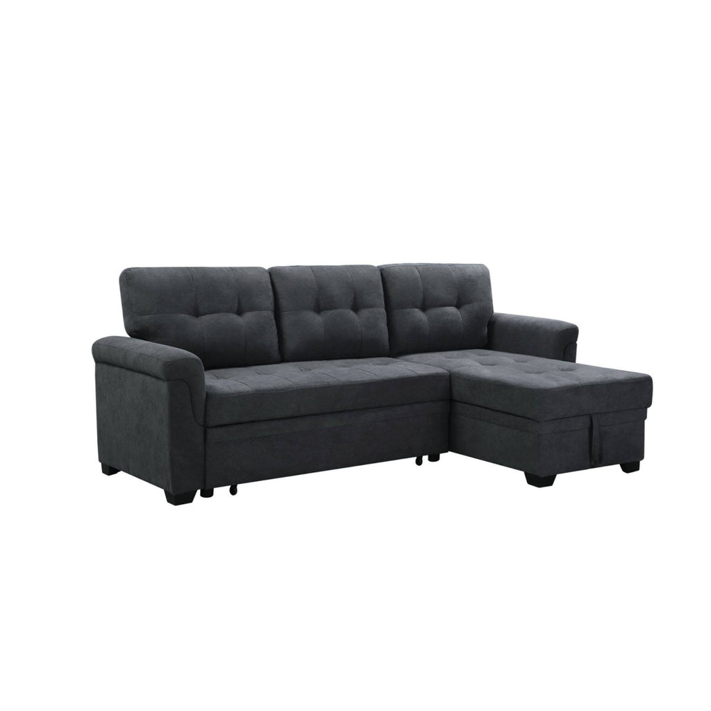Dark Gray Fabric Reversible Sectional Sleeper Sofa Chaise with Storage N8924