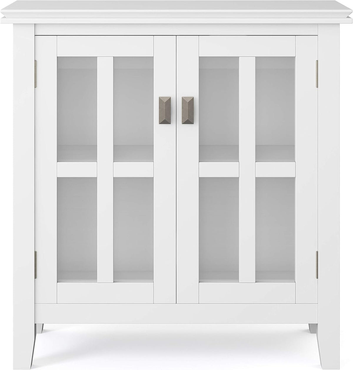 White 30 inch Solid Wood Low Storage Cabinet with 2 Tempered Glass Doors and 2 Adjustable Shelves K5622
