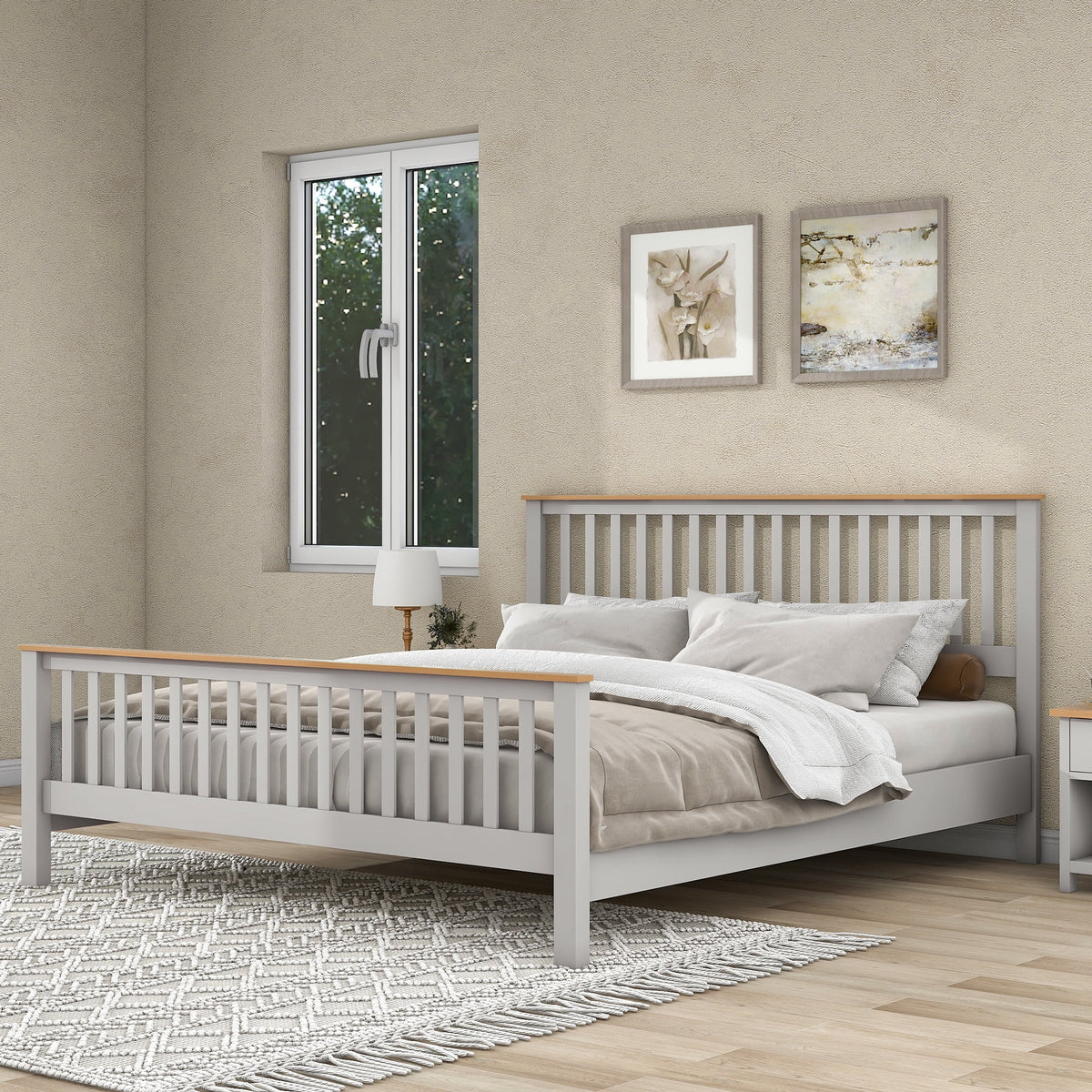 Gray Solid Platform Bed King Q77615