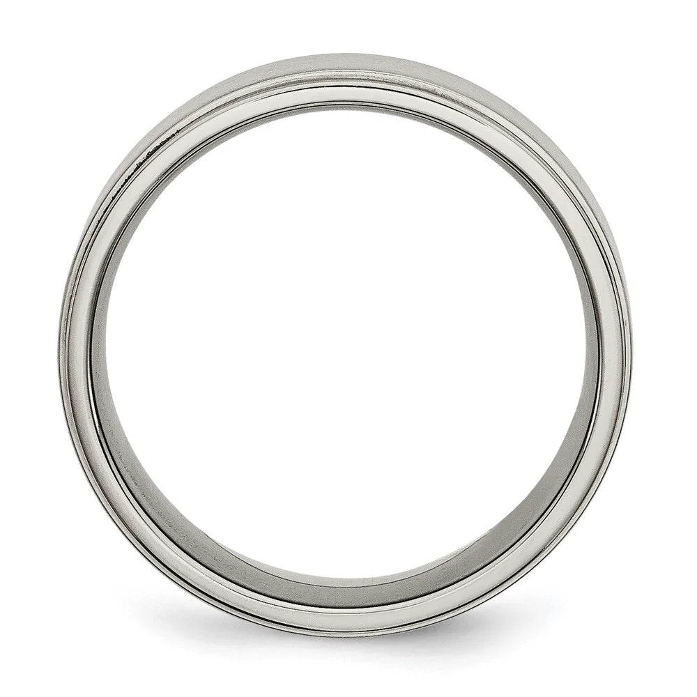 8mm Titanium Brushed Flat Ridged Edge Comfort Fit Band X5387
