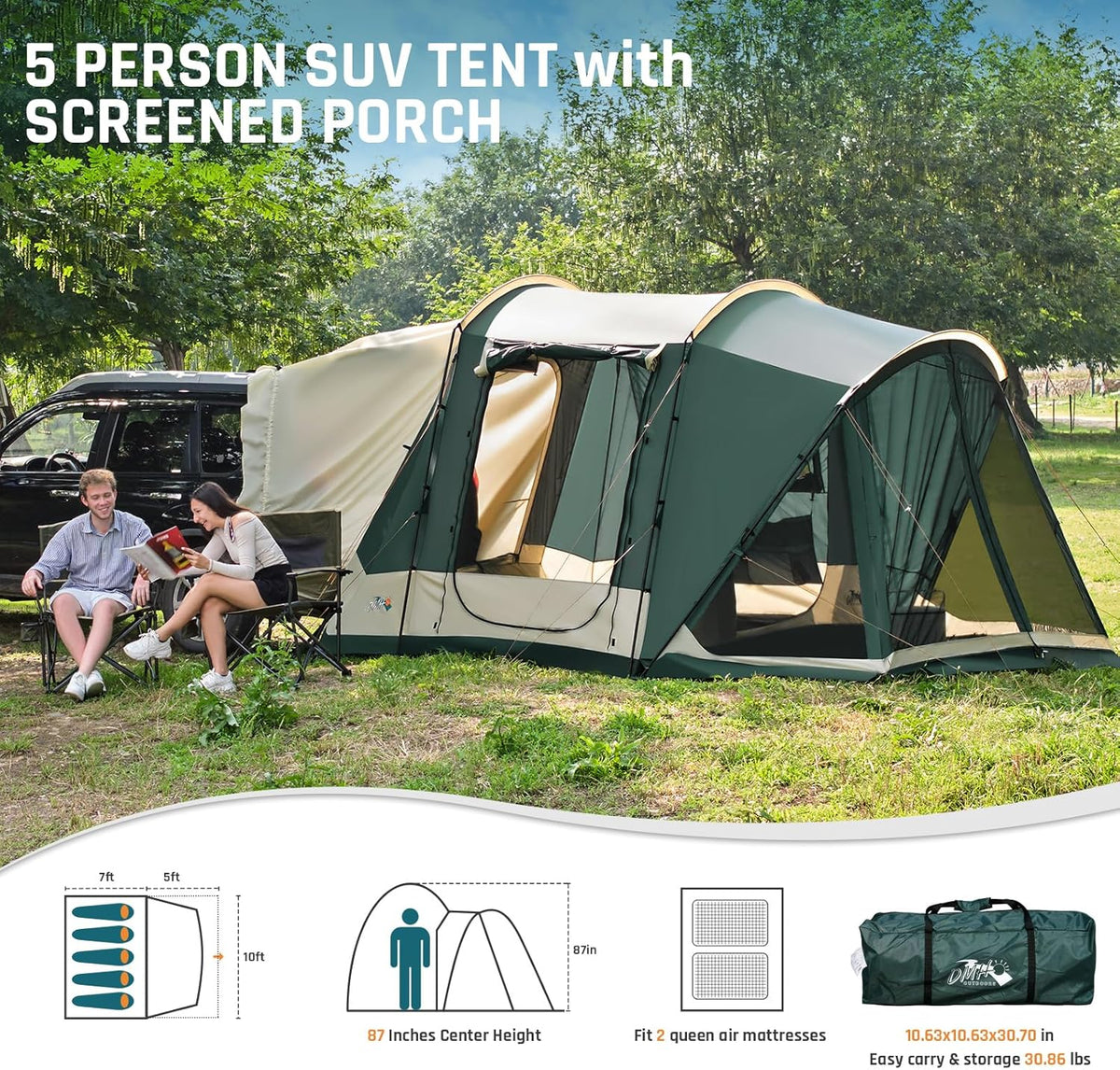 12'x10'x87in(H) SUV Tent with Screen Porch Z63899