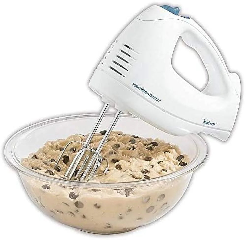 White 6-Speed Electric Hand Mixer with Whisk, Beaters, Storage Case V1933
