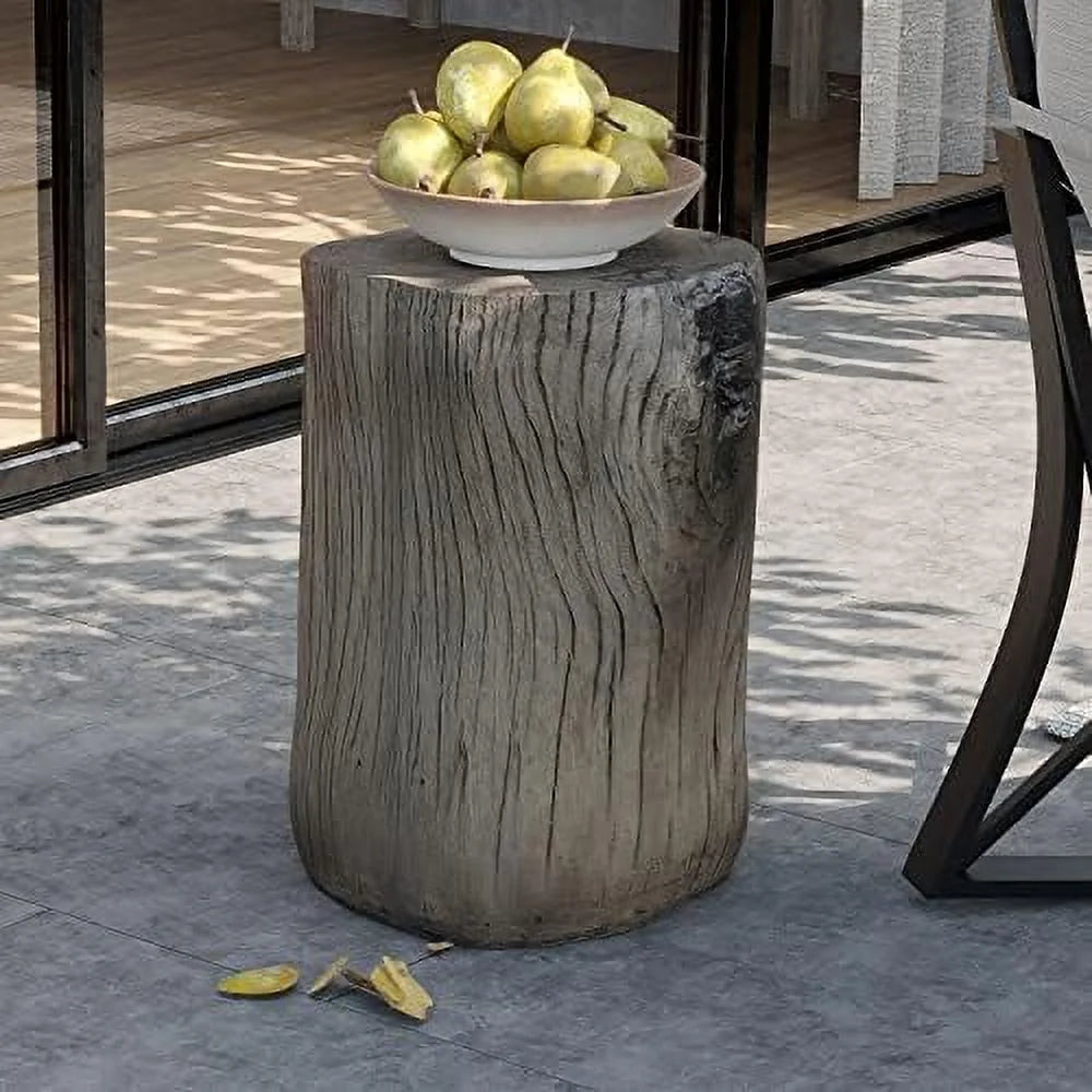 Rustic Stump Side Table Chocolate Brown Wood-Look End Table Stool P9618