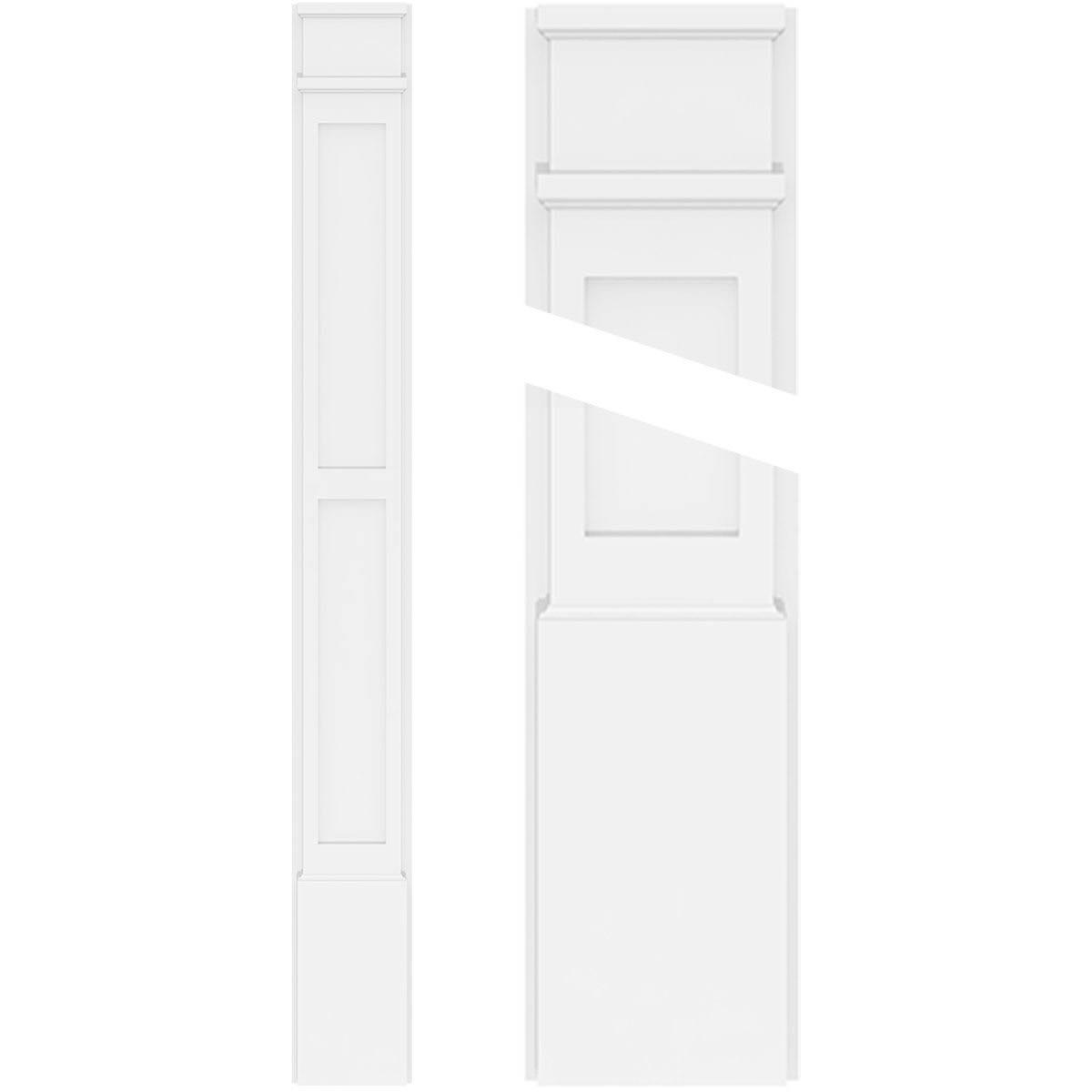 Two Equal Flat Panel PVC Pilaster with Decorative Capital & Base (Pair) W99082