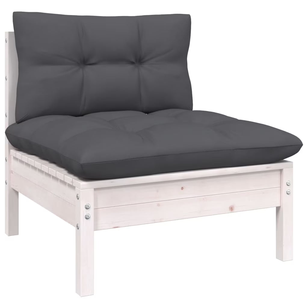 White Solid Pinewood Patio Sofa with Cushions K353859