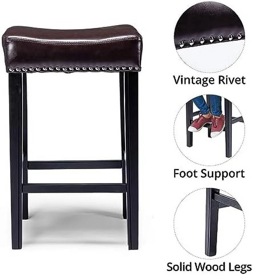Counter Height Barstools Set of 2 26 inch Solid Wood PU Leather Backless S613