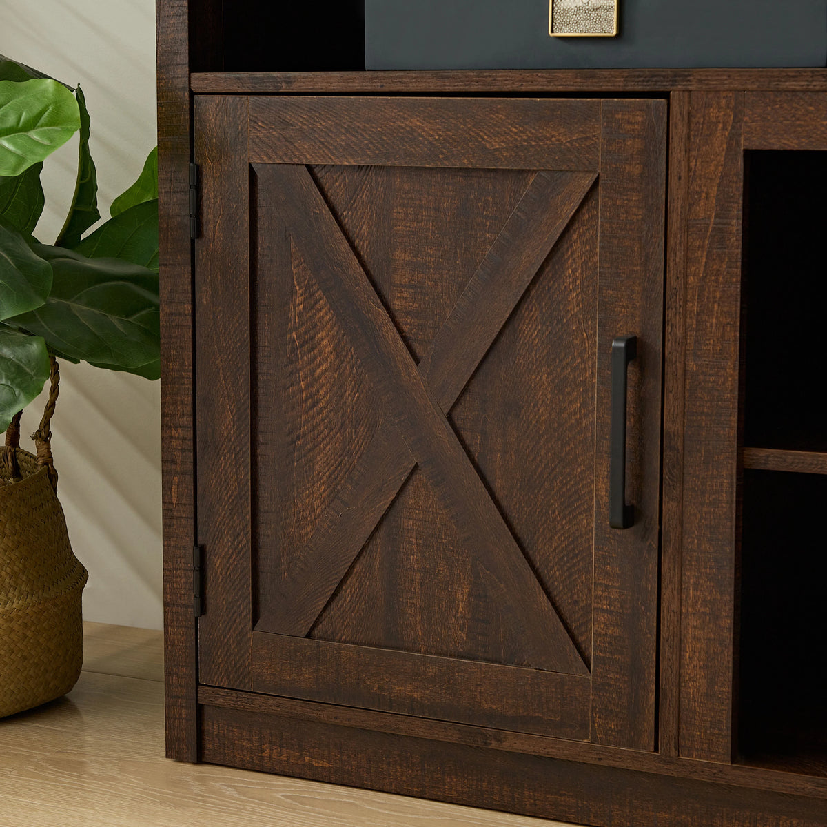 Espresso TV Media Stand with Open Shelves and Closed Cabinets U4399