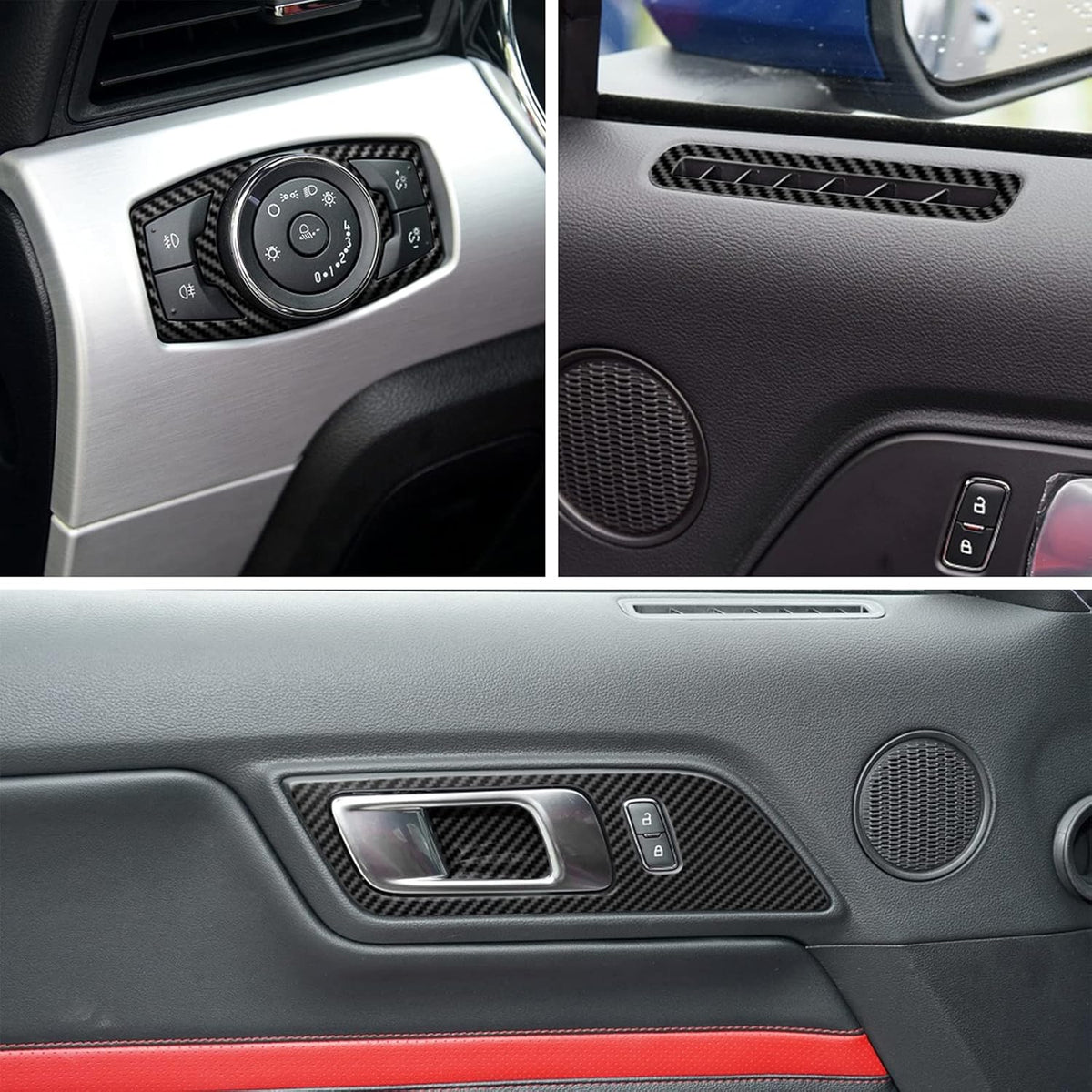 Carbon Fiber Texture Vinyl Wrap Center Console Dashboard Cover for Mustang 48PCS Black F370729