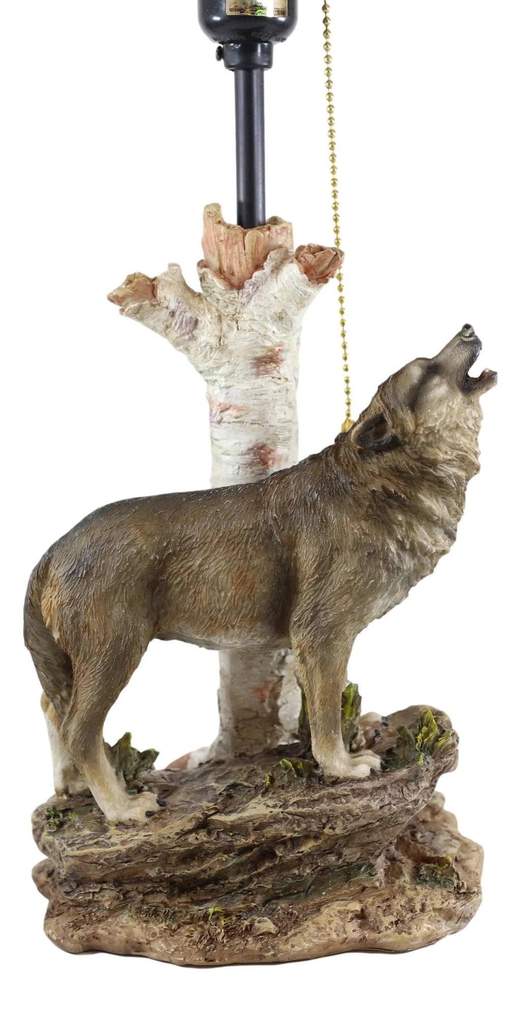 Grey Wolf Howling Birchwood Tree Table Lamp With Laced Shade Q76935