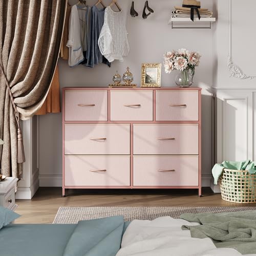 7 Drawer Dresser TV Stand with Metal Frame and Wood Top R2459