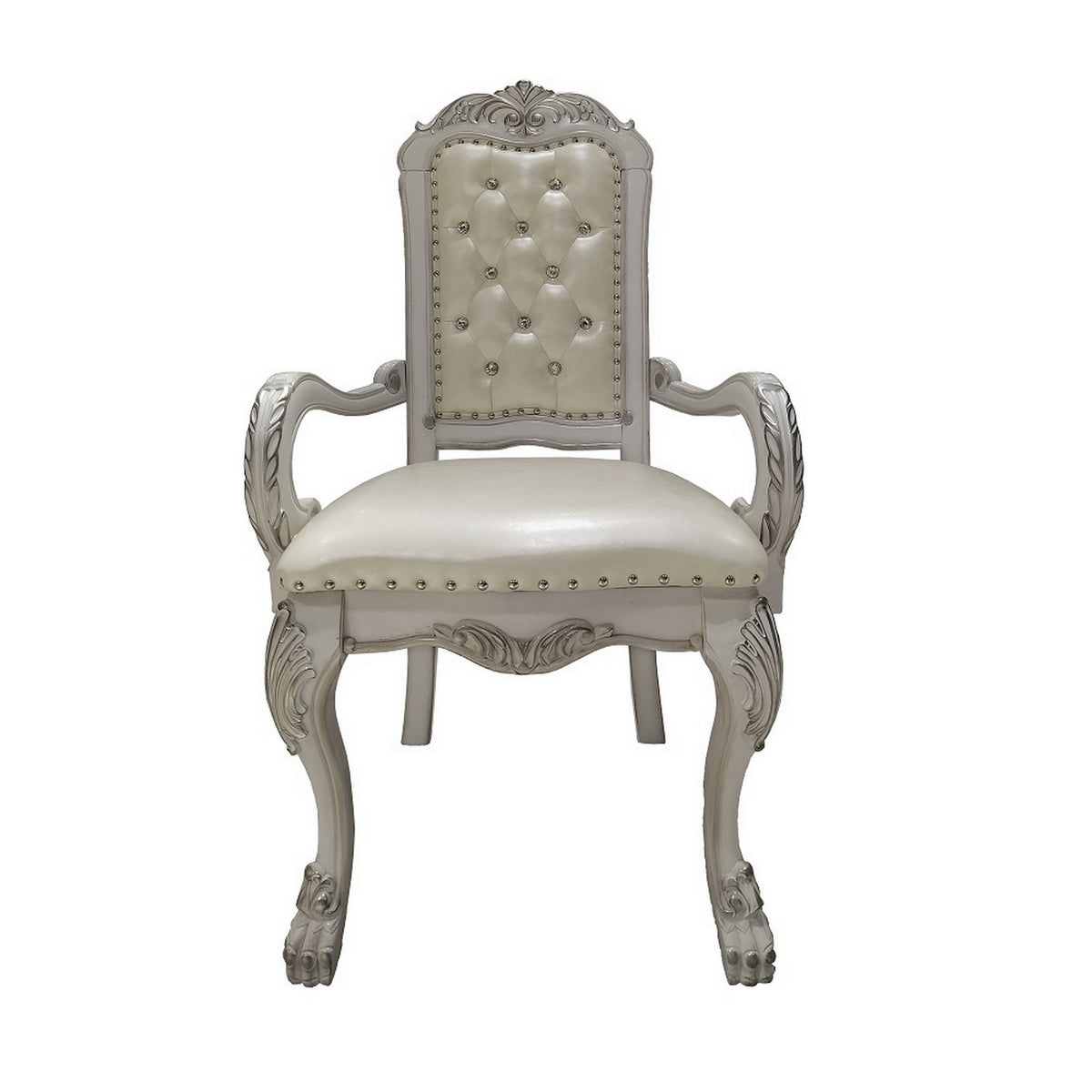 26 Inch Tufted Dining Armchair Set of 2 Faux Leather Bone White K919