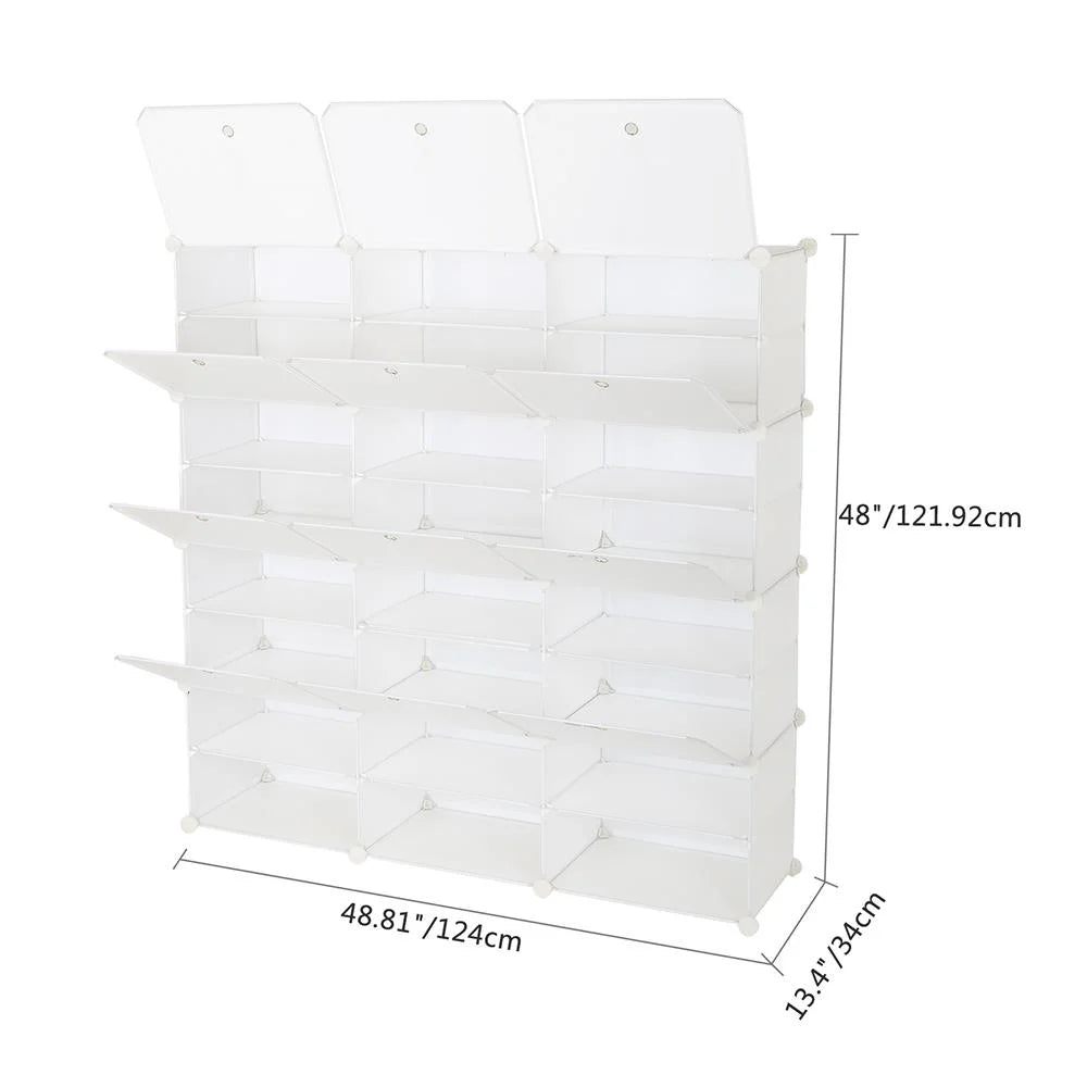 12 Cubes Stackable Shoe Storage Cabinet 8 Tiers White W924