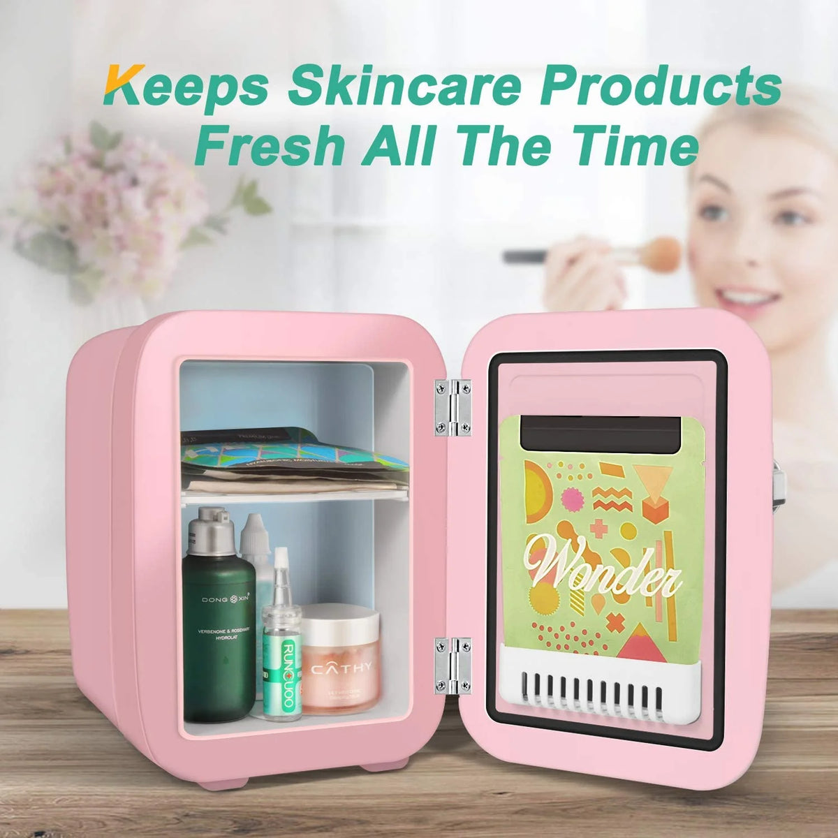 4 Liter 6 Can Portable Cooler and Warmer Pink Mini Fridge V52191