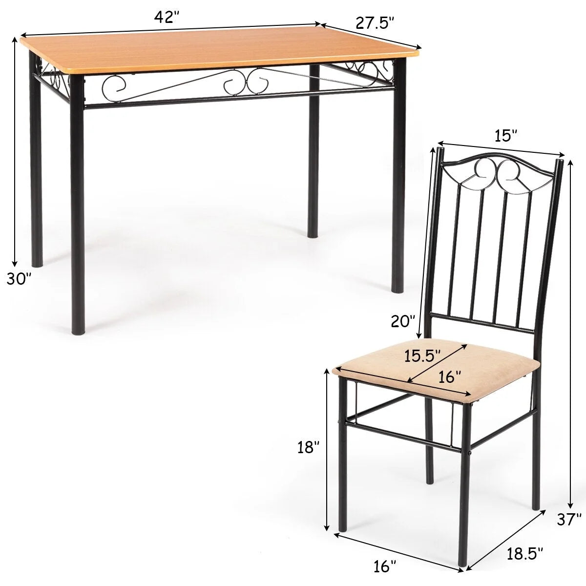 5 PC Wood Metal Dining Set R871270