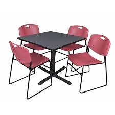 Grey Square Breakroom Table with 4 Stack Chairs H1727