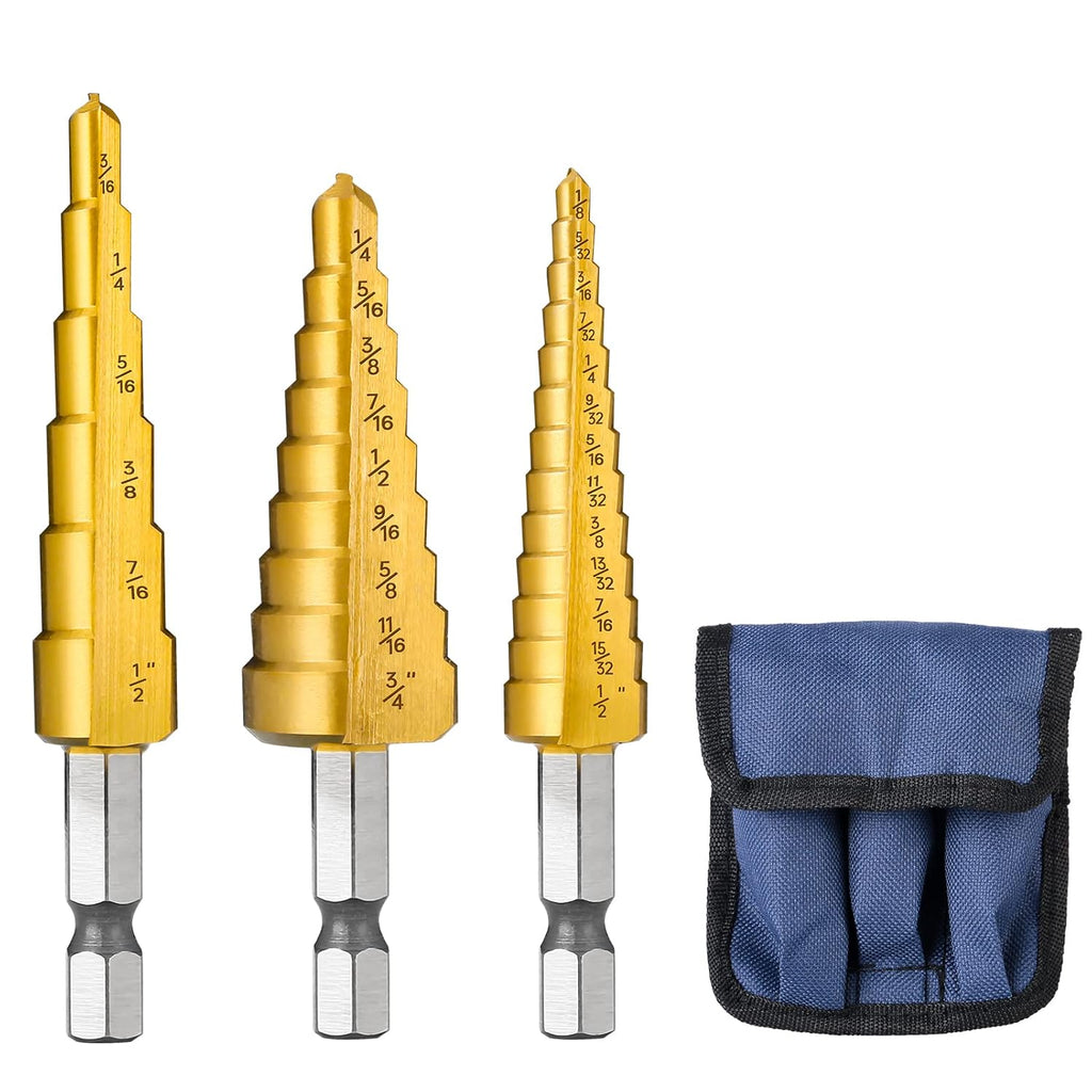 5 Pc HSS Titanium Coated Step Drill Bit Set with Aluminum Case A431