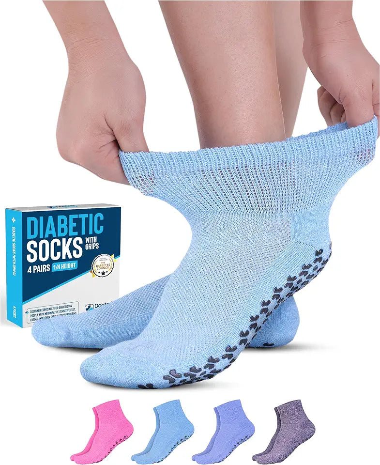 Diabetic Ankle Socks with Grippers 4 Pair 1/4 Length H128143