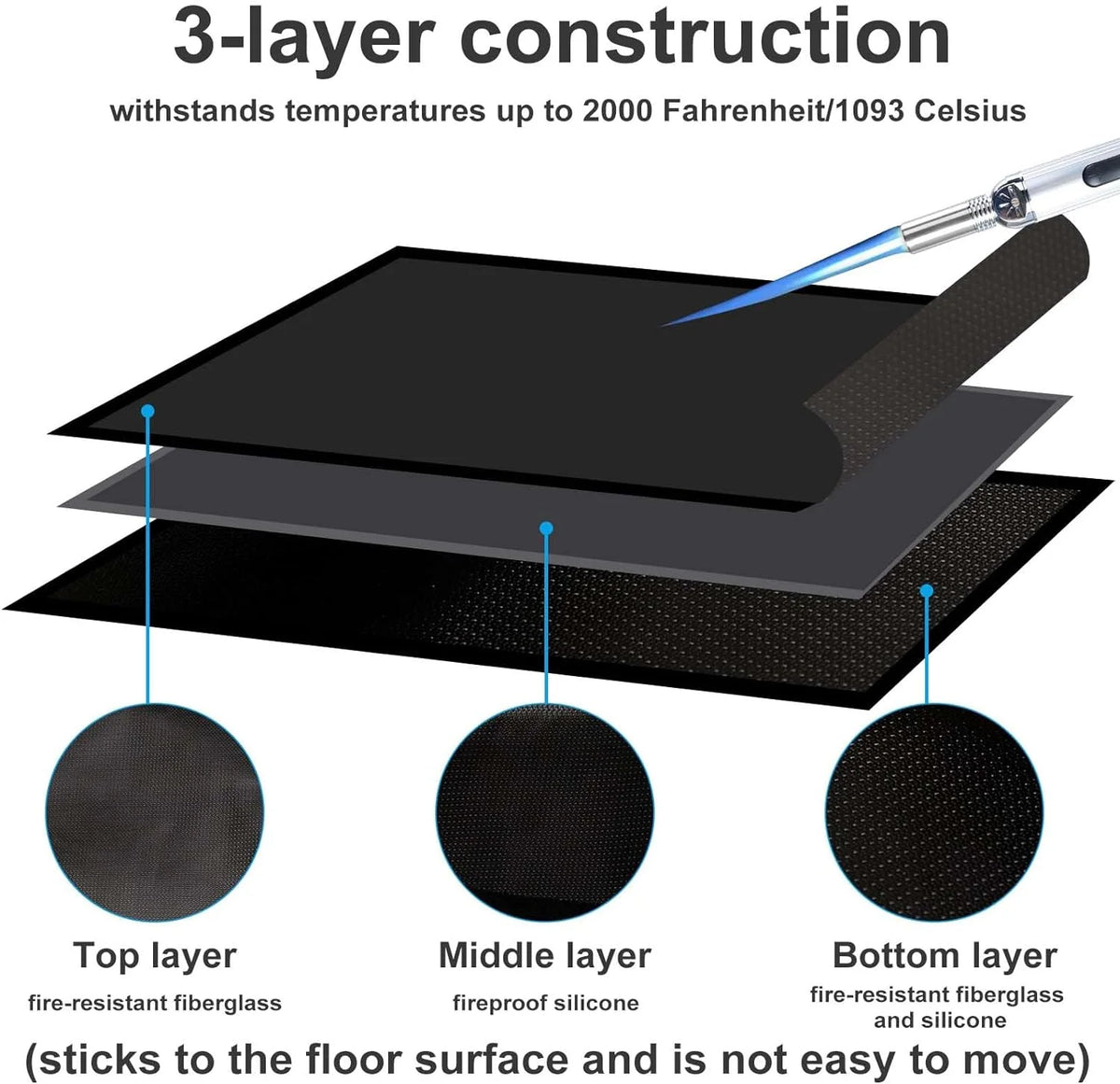 Black 42x24 Inch Fireplace Mat Hearth Pad H733020