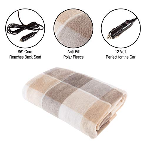 12-Volt Heated Car Blanket Black Plaid K50352