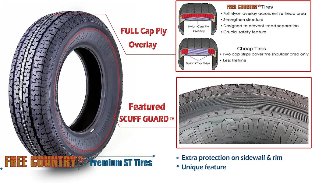 Heavy Duty Trailer Tires ST 205/75R14 8PR Load Range D Radial Set of 2 K474939
