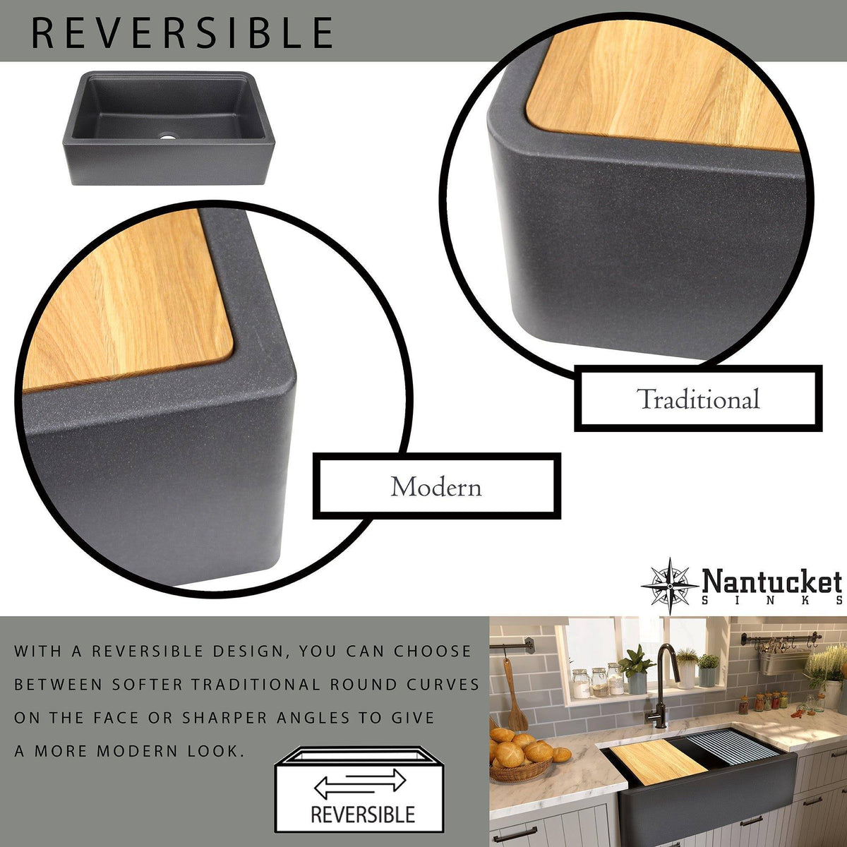 33-inch Reversible Granite Composite Apron Sink with Accessory Pack D20128