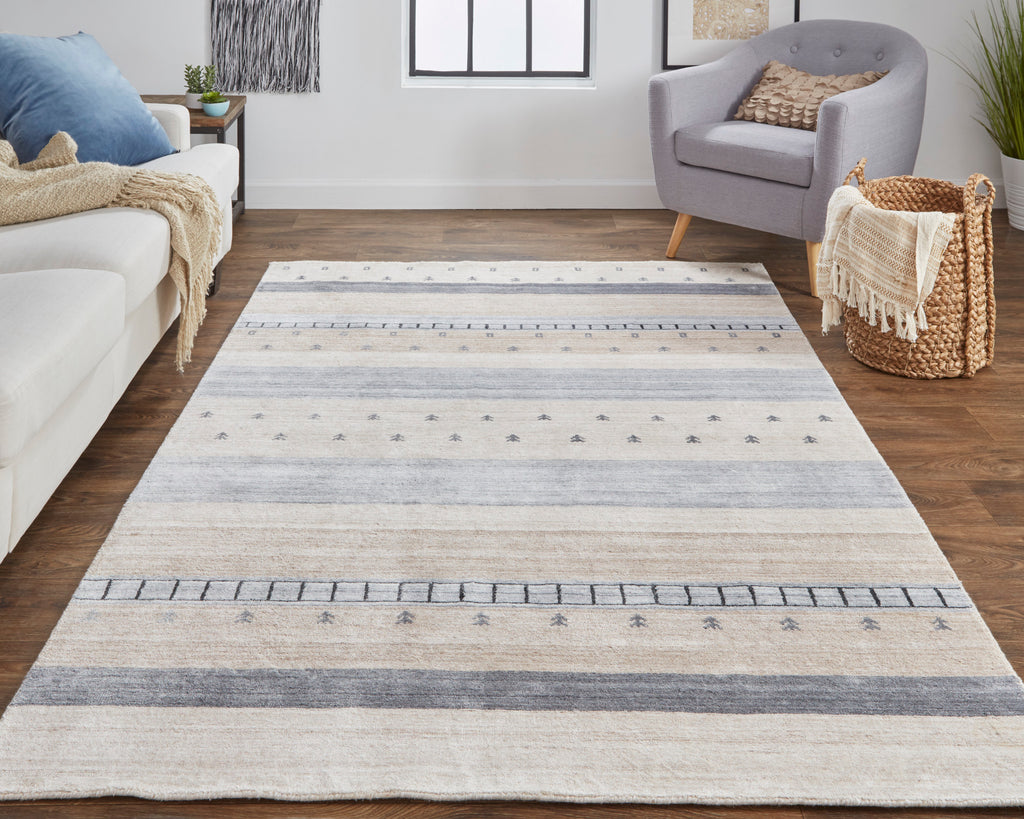 Ivory Tan Gray Handmade Area Rug Z4743