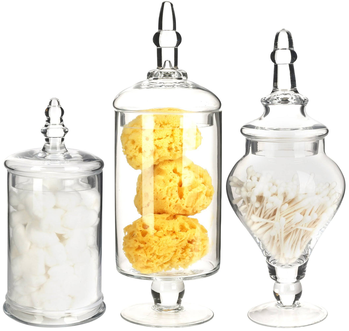 Glass Apothecary Jars, Clear, Set of 3 D97799
