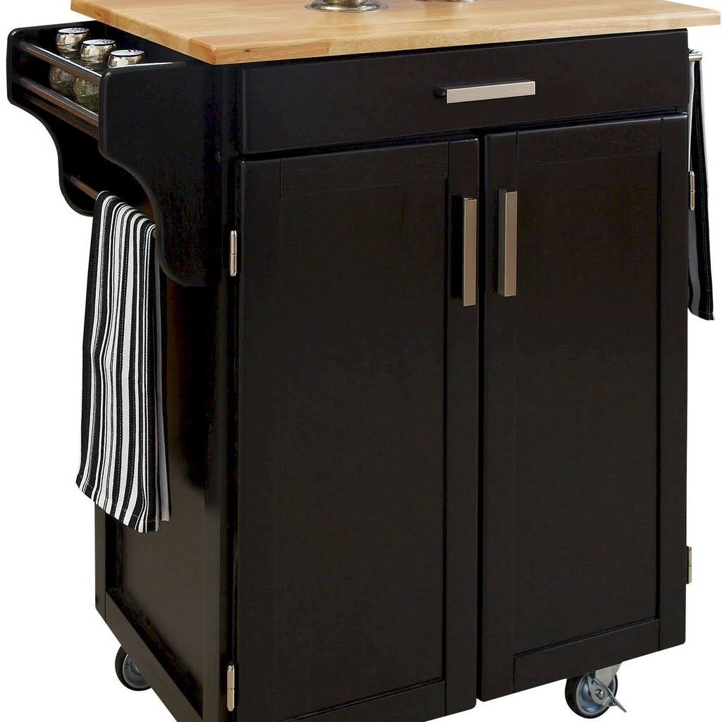 Black Kitchen Cart with Wood Top V916