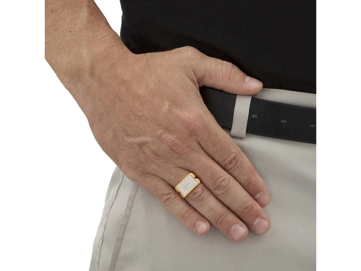 Two-Tone Gold-Plated Grid Ring O893468