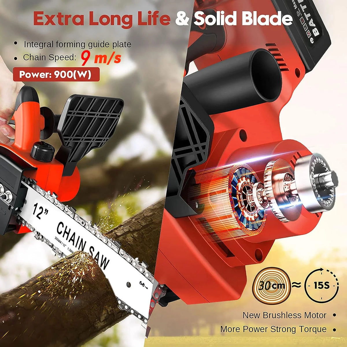 12 Cordless Chainsaw 900W Brushless Motor W3191