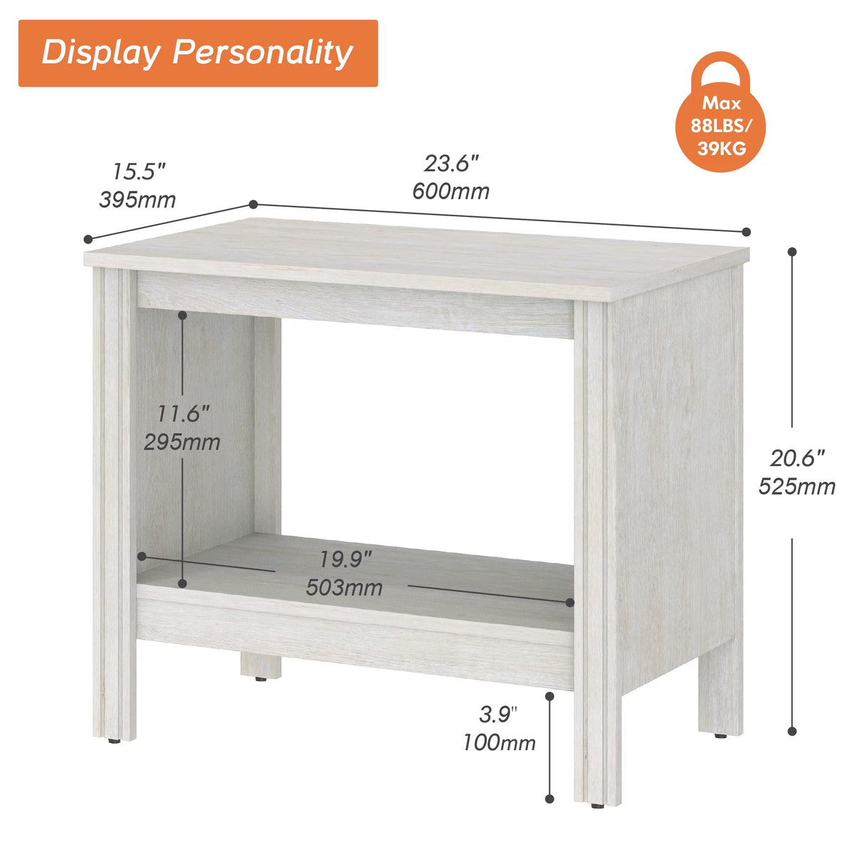 White Wood Side Table with Storage I200