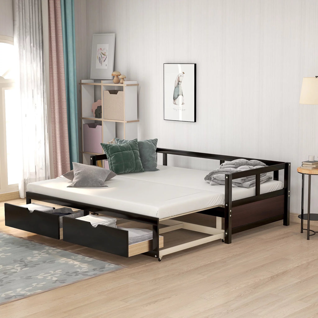 Wooden Daybed with Trundle Bed and Two Storage Drawers X31958
