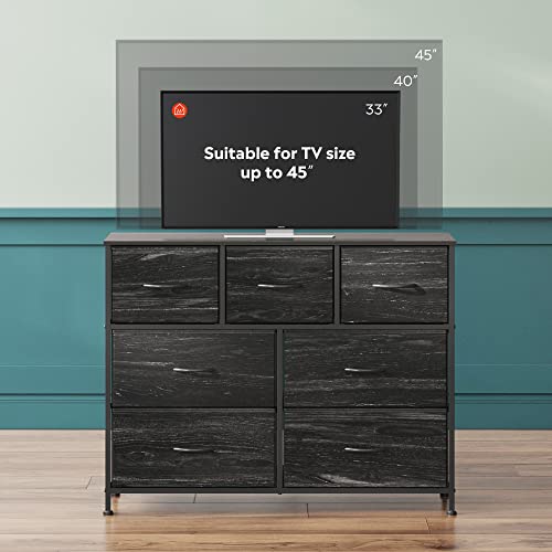 7 Drawer Dresser TV Stand with Metal Frame and Wood Top R2459