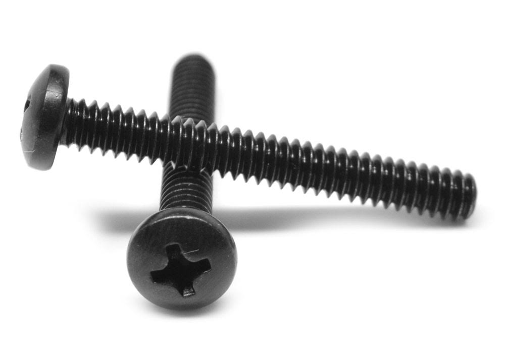 #8-32 x 2 Coarse Thread Machine Screw Phillips Pan Head Low Carbon Steel Black Zinc Plated Z680