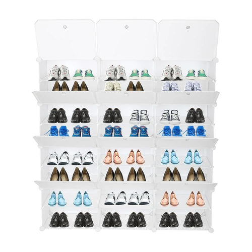 12 Cubes Stackable Shoe Storage Cabinet 8 Tiers White W924