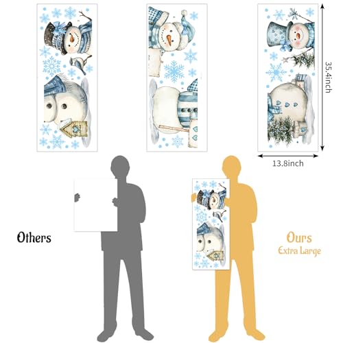 13.8 x 35.4'' Extra Large Christmas Window Clings 3 Sheets Blue Snowman Snowflake Window Stickers Double Sided Glass Decals G736981