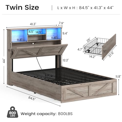 Full Size Bed Frame with 4 Storage Drawers and Rattan Headboard V104