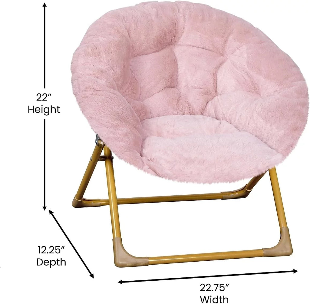 Blush Faux Fur Folding Saucer Chair A441