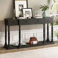 Vintage Wooden Console Table with 4 Drawers and Bottom Shelf Antique Black B109446