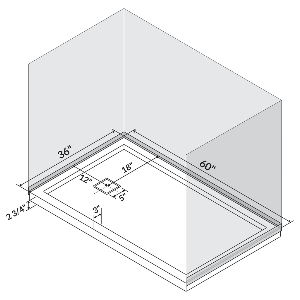 60 x 36 Left Double Threshold Shower Pan Base Wall Corner Left Drain B428