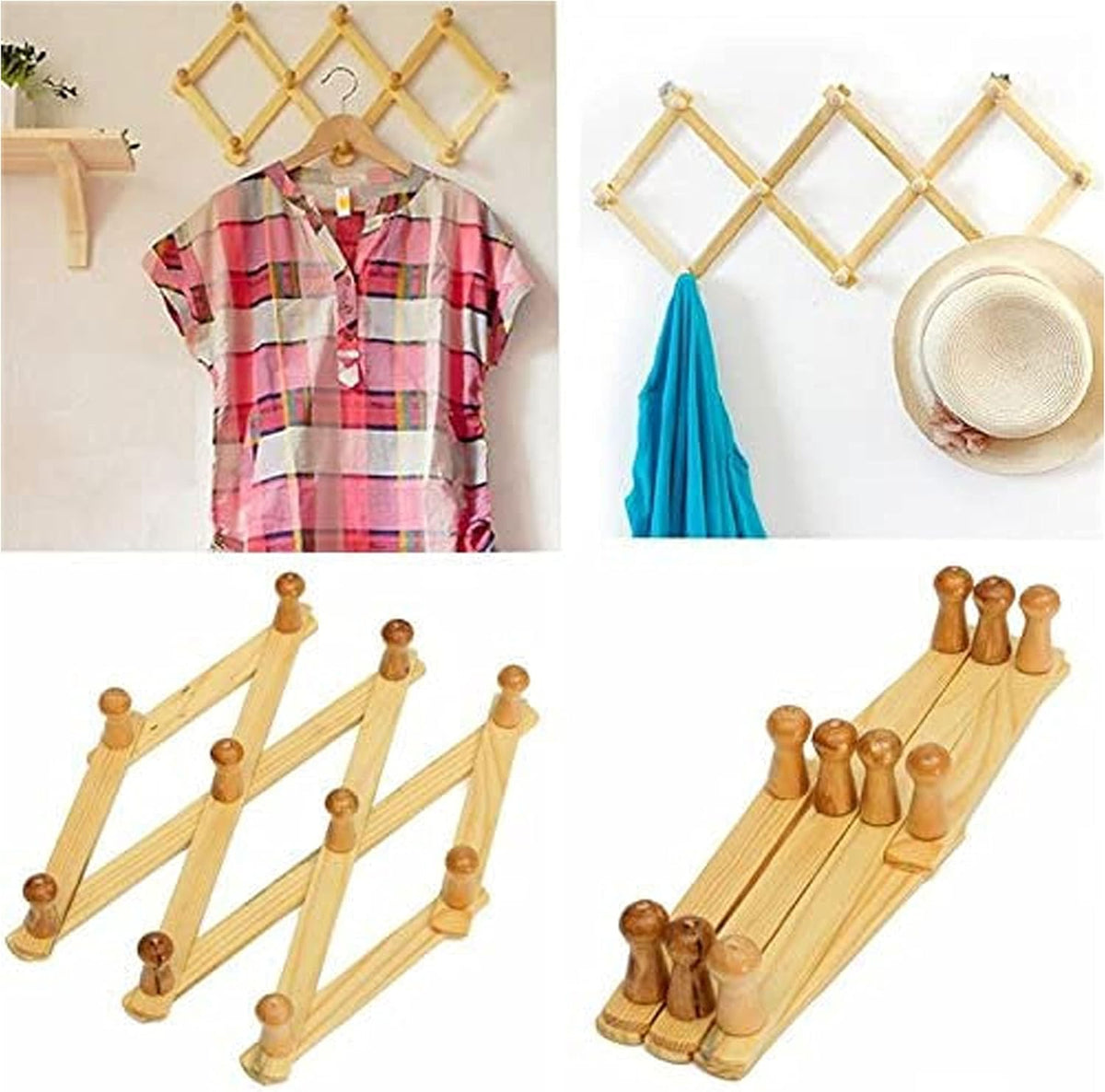 Wooden Expandable Hanger Accordion Coat Rack Wall Mounted B522