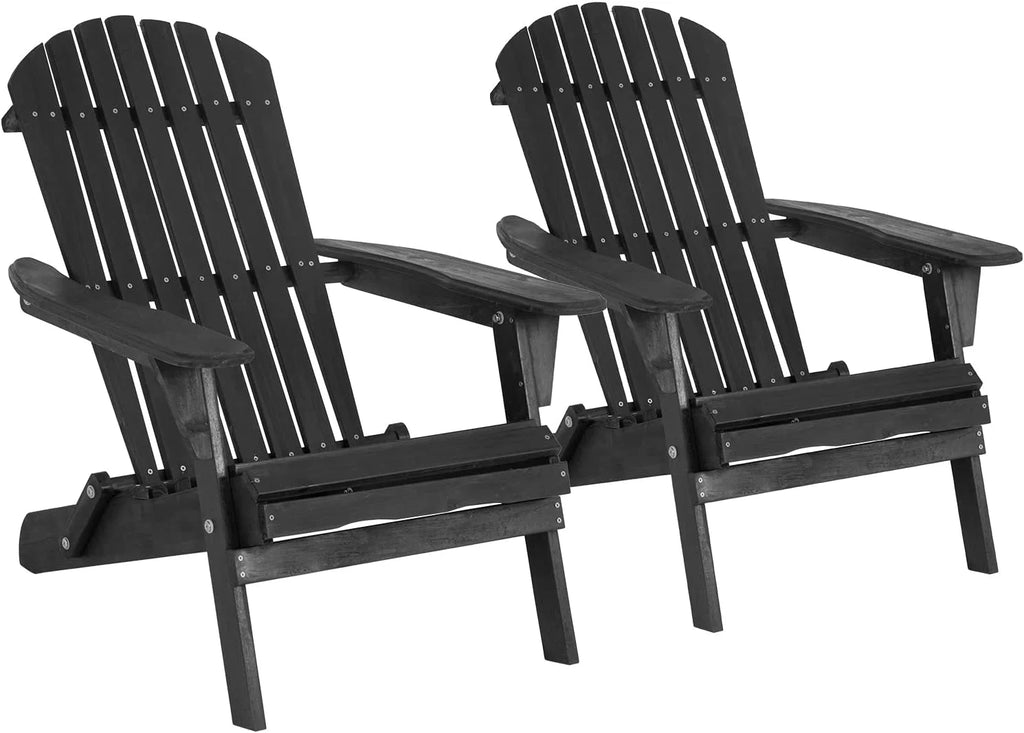 Folding Adirondack Chair Set of 2 Weather Resistant Wood Patio Chair Black P4602