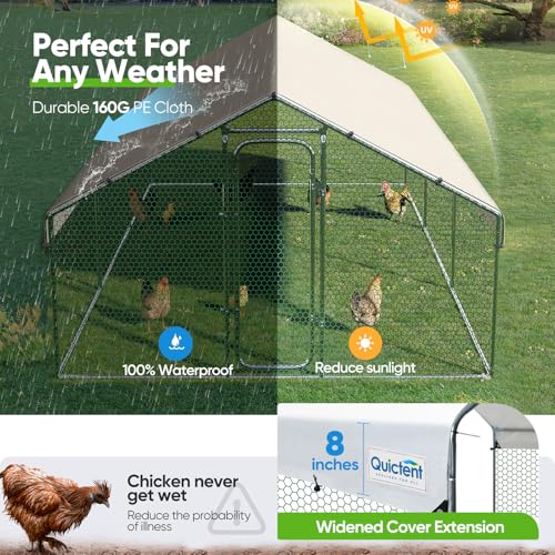 Large Metal Chicken Coop Run with Roosting Perch and Waterproof Roof Cover, 12x9x6.6FT P109738