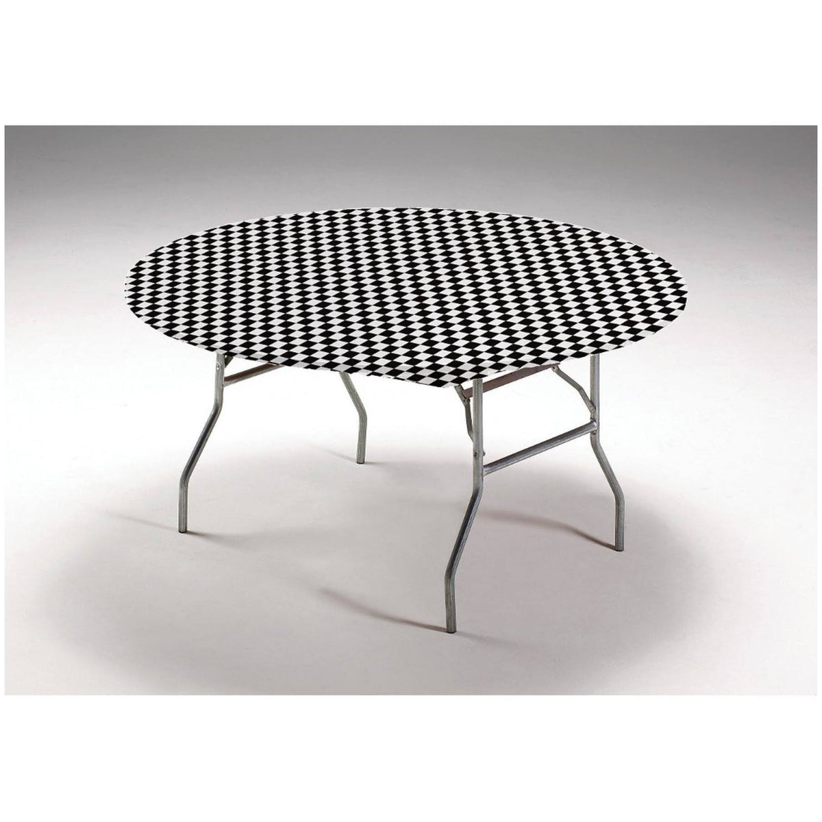 Black Checkered Round Disposable Plastic Table Covers 12 Pack K66598