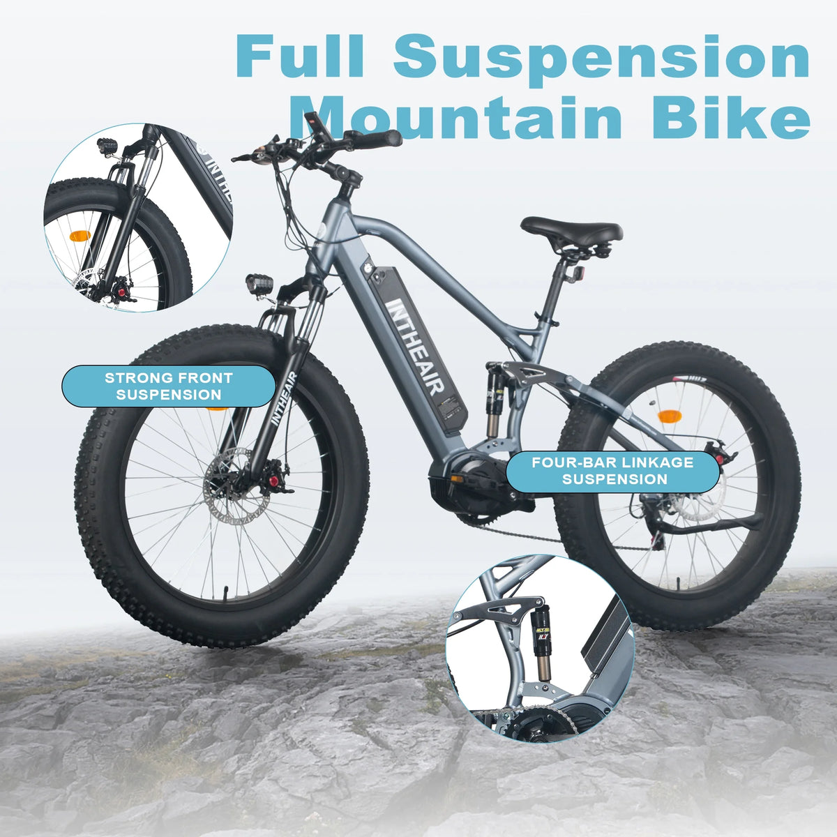 26'' Fat Tire Electric Bike 750W Mid Motor Gray R3155
