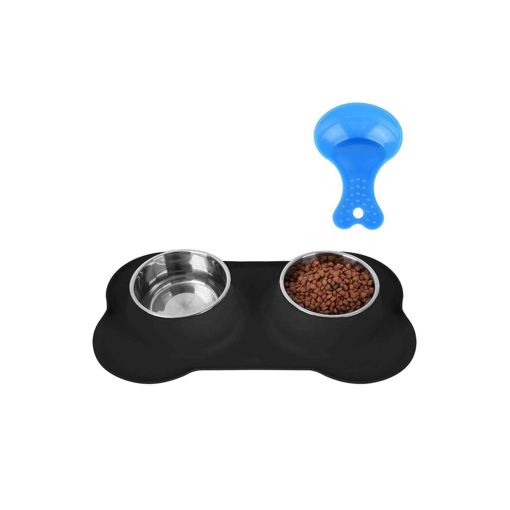 2 Stainless Steel Dog Bowl with Non-Skid Silicone Mat and Food Scoop O4651