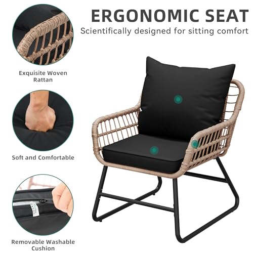 4 Piece Wicker Patio Conversation Set with Cushion & Coffee Table W79059